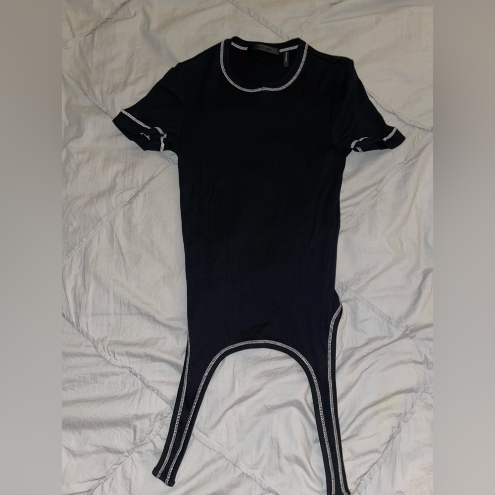 helmut lang tight crop black tee w/ garters